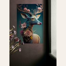 Deer with flowers (40x60,Premium fotopapir)